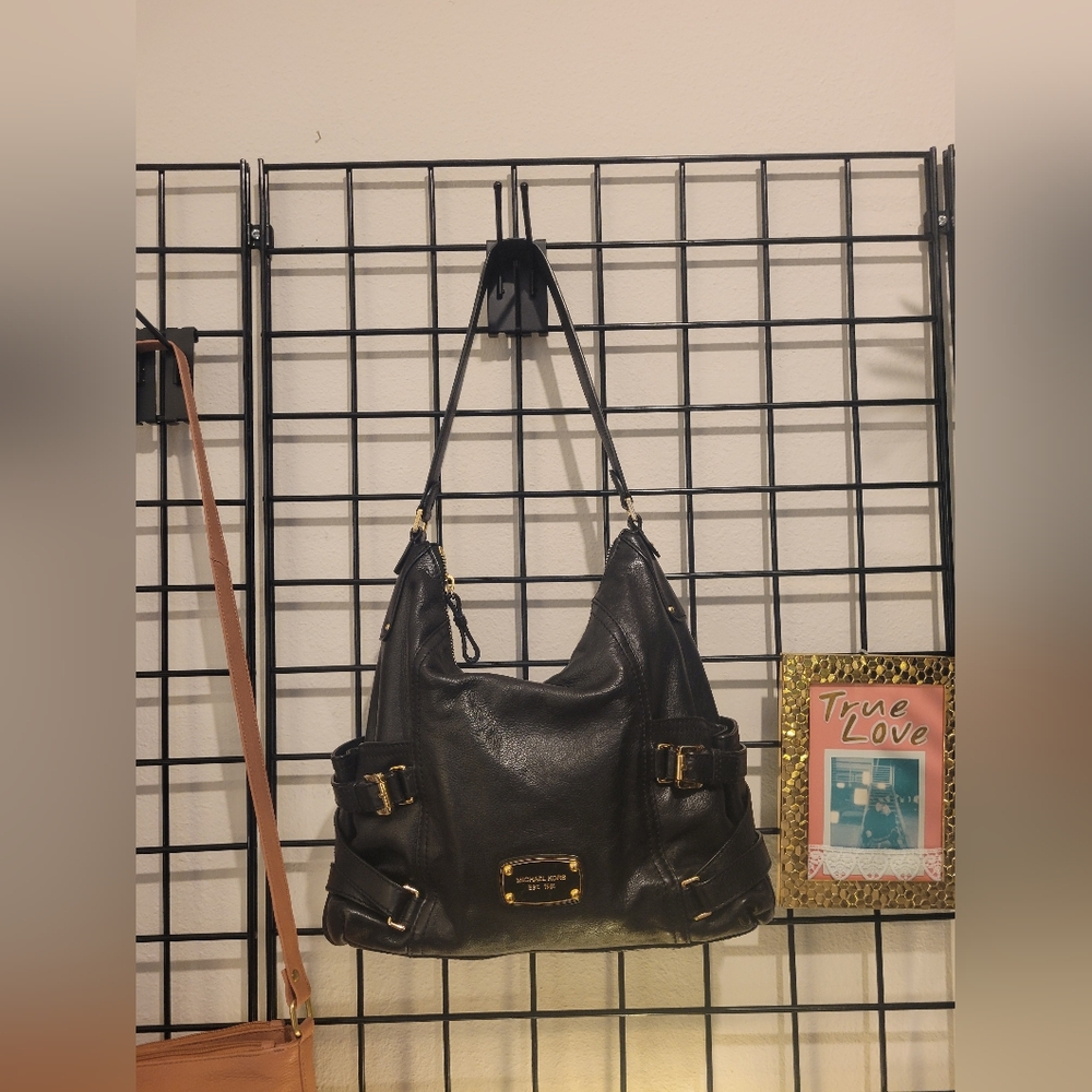 Michael Kors Hudson Hobo Belted Corset Moto Biker Black Leather Handbag Boho Exc